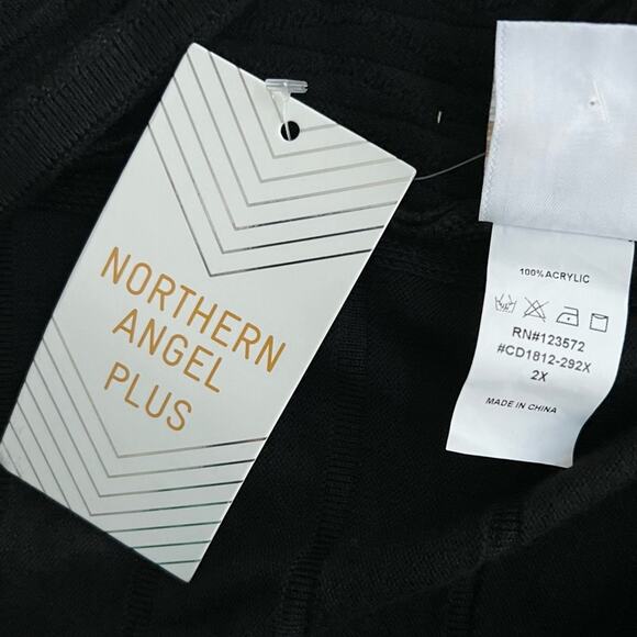 New NORTHERN ANGEL Black Open Front Cardigan Sweater Top Women’s SIZE 2X Acrylic - Picture 6 of 6